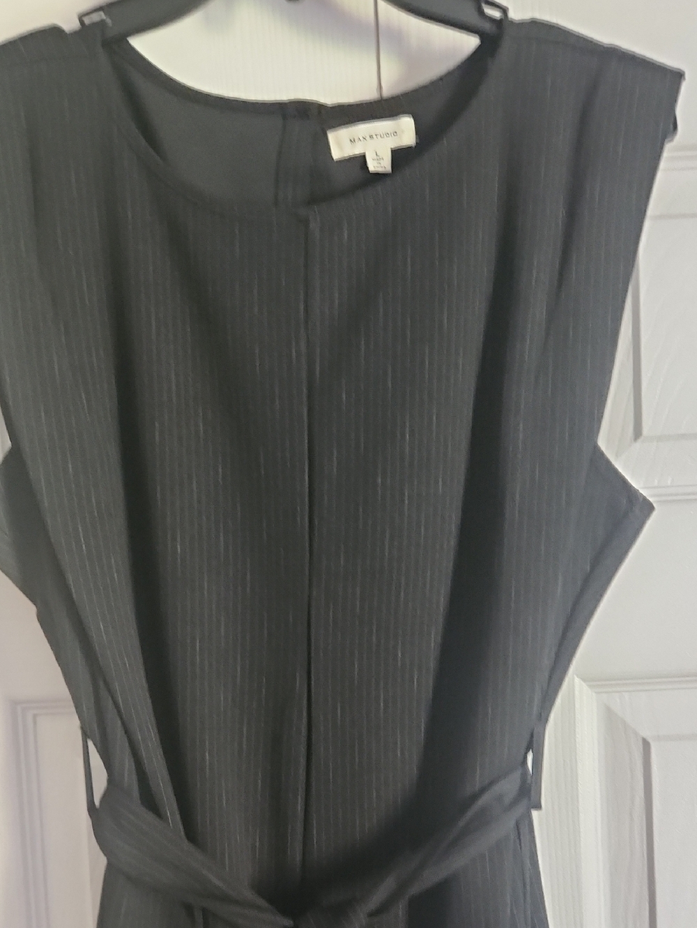 Max Studio Black Pinstripe Sleeveless Jumpsuit